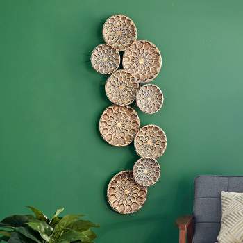 Metal Plate Wall Decor with Embossed Design Gold - Olivia & May