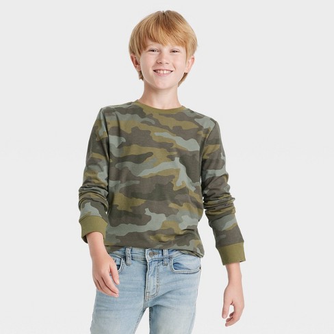 Boys' Long Sleeve Camo Print T-Shirt - Cat & Jack™ Olive Green - image 1 of 3
