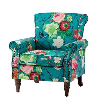 Araceli Traditional Wooden Upholstered Floral Armchair with Wingback and Nailhead Trim | ARTFUL LIVING DESIGN