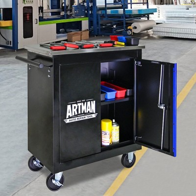 DOMETOUR Movable Lockable Double Door Partition with Lock Multi-functional Hardware Storage Tool Car Auto Repair Locker--BLAK&BLUE