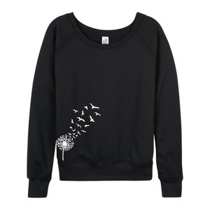 Women's - Instant Message - Dandelion Birds Lightweight French Terry Wide Neck Long Sleeve Graphic Shirt - 1 of 4