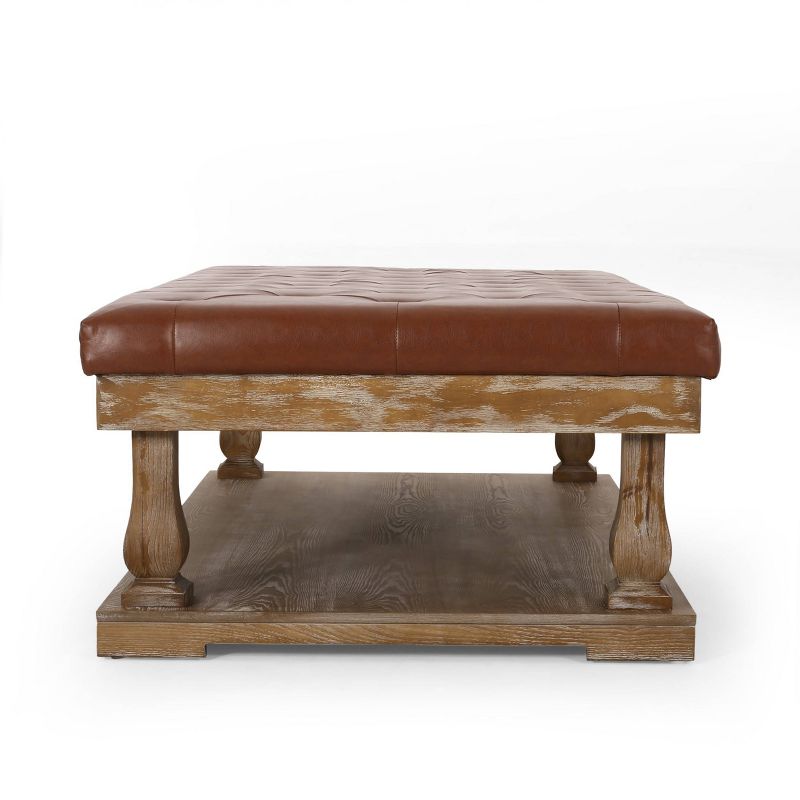 Mineola Contemporary Upholstered Rectangular Ottoman Cognac Brown/Weathered - Christopher Knight Home, 5 of 12