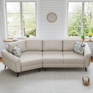 111" 3-Seater Sofa, Curved Couch with Two Printed Pillows for Living Room, Entertainment Room-- Frevyn - 1 of 4