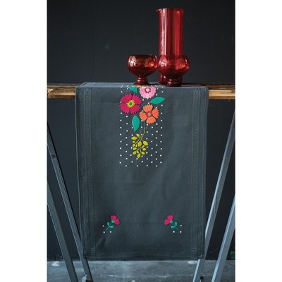 Vervaco Stamped Table Runner Cross Stitch Kit 16"X40"-Colourful Flowers