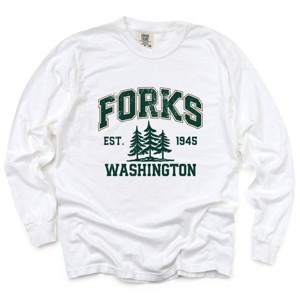 Forks Washington Distressed - Women's Garment Dyed Long Sleeve Graphic T-Shirt - 1 of 4