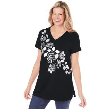 Woman Within Women's Plus Size Short-Sleeve Foil Tunic
