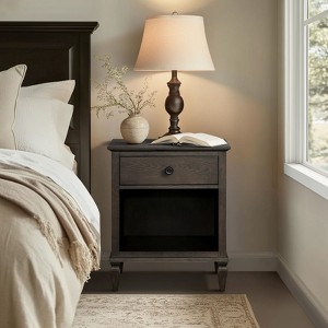 APRILSOUL 29in Dx24in Wx19in H Victoria Reclaimed French Nightstand, Wire-Brushed Light Natural, 1 Drawer and Open Shelf - 1 of 4
