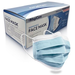 MagiCare - Premium Blue Face Masks Made in USA - Adult 3-Layer Disposable Protective Masks - 50ct 100ct 200ct - 1 of 4