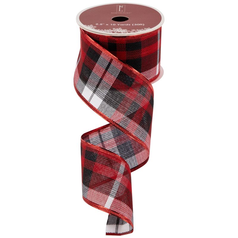 Northlight Red and Black Plaid Wired Craft Christmas Ribbon 2.5" x 10 Yards, 3 of 6