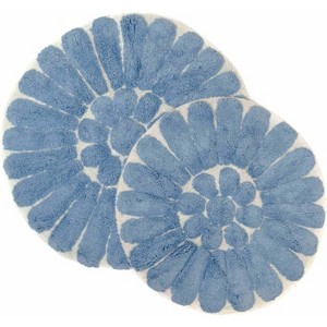 Bursting Flower 2 - Pc. Round Bath Rug Set White - Chesapeake Merch Inc. , Soft Blue