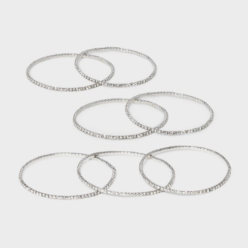 Clear Glass Stone Stretch Bracelet Set 7pc - A New Day™ Silver - image 1 of 4