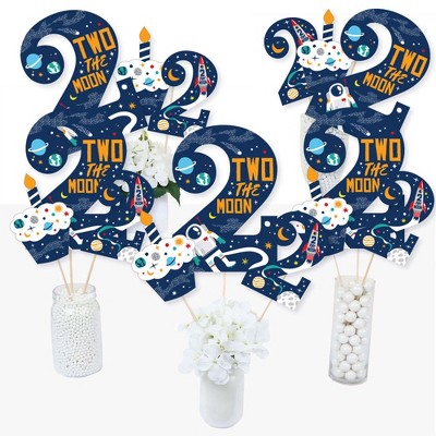 Big Dot of Happiness 2nd Birthday Two The Moon - Outer Space Second Birthday Party Centerpiece Sticks - Table Toppers - Set of 15