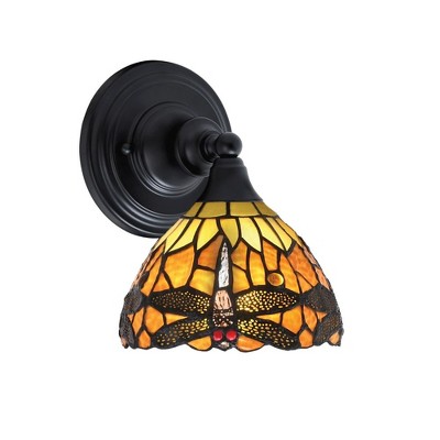 Toltec Lighting Any 1 - Light Sconce in  Matte Black with 7" Amber Dragonfly Art Glass Shade