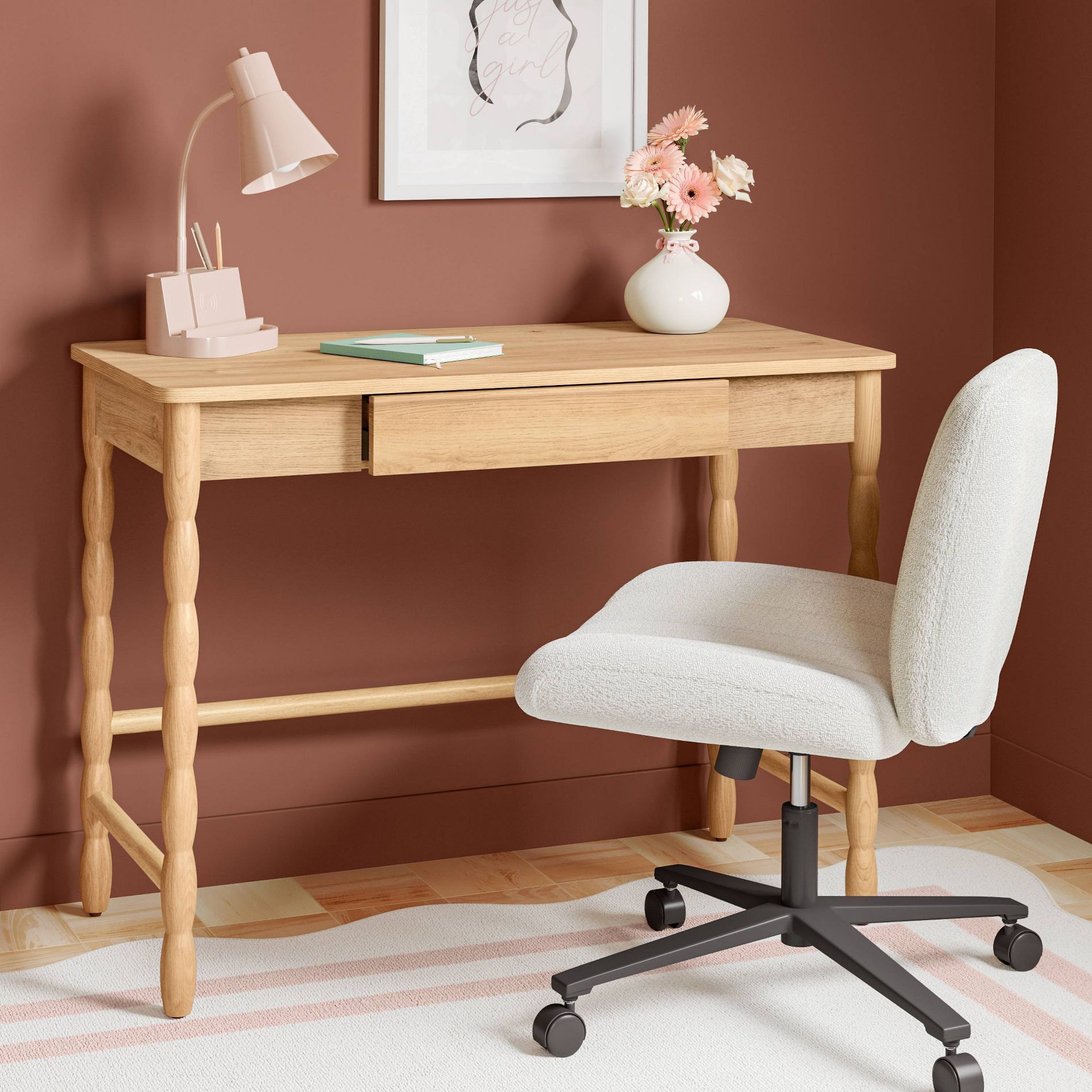 Bobbin Turned Wood Desk with One Drawer Natural - Room Essentials™
