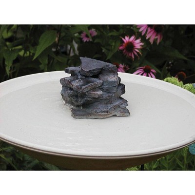 Gray Resin Layered Waterfall Rock Bird Bath Accessory