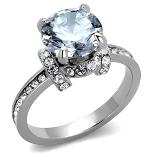 Slickblue Women's Stainless Steel Ring, Clear AAA CZ, No Plating Finish, Round Design, Size 5-10 - 1 of 4