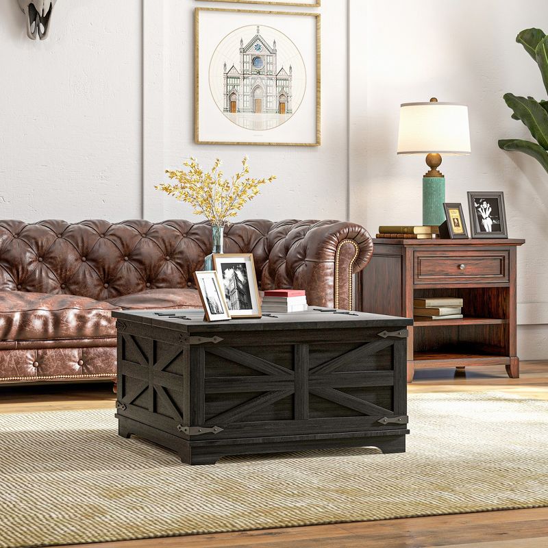 HOMCOM Farmhouse Coffee Table with Flip Top, Hidden Storage Compartment, Square Center Table for Living Room, 2 of 7