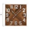 Storied Home Farmhouse Square Herringbone Wood Inlay and Metal Wall Clock, Distressed Brown - 2 of 4