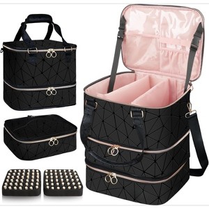 3 Layers Detachable Nail Kit Storage bag,PU Leather, Holds 84 Bottles & Nail Lamp. - 1 of 4