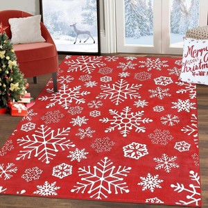 Christmas Snowflake Area Rug Non-Slip Decorative Indoor Rug, Non Shedding Low Pile Living Room Carpet - 1 of 4