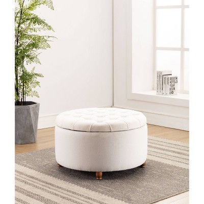 Large Round Tufted Storage Ottoman with Lift Off Lid - WOVENBYRD