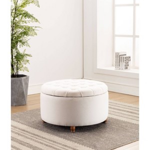 Large Round Tufted Storage Ottoman with Lift Off Lid - WOVENBYRD - 1 of 4