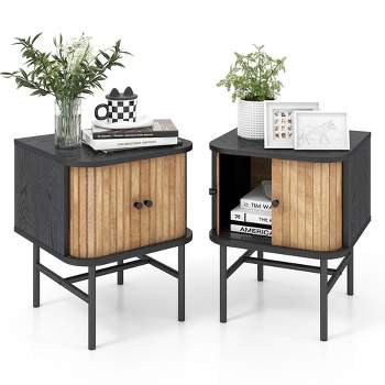 Tangkula Set of 2 Nightstand Compact Modern End Side Table with Sliding Doors