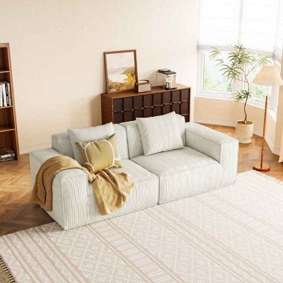 Combo Modular Sofa with 2 Seats, Oversized Deep Seat Sofa with Wide Armrests, Sofa with Corduroy Fabric and Foam Filling-Coolbibila