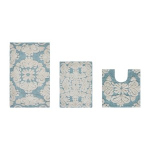 Medallion Collection 3 Piece 100% Cotton Tufted Bathroom Rug Set  with Non-Slip Backing, Machine Washable, Tumble Dry Bath Mat - 1 of 4