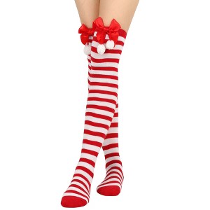 BABYYER Christmas Thigh High Stockings, Red Pompom Long Socks, Breathable and Soft for Xmas New Year Holiday Decorations (1 Pcs One size) - 1 of 4