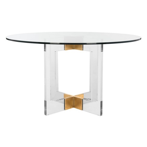 Xevera Acrylic Dining Table Brass Clear, Round Acrylic Dining Table