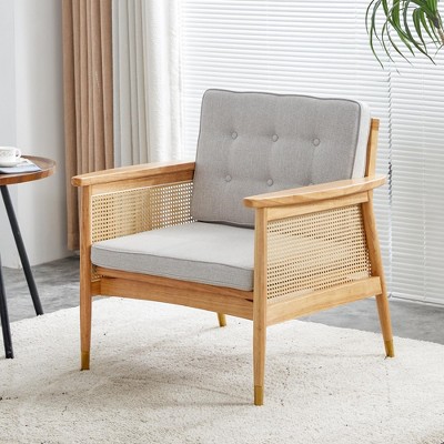 GustoWave Accent Leisure Chair, Mid-Century Modern Arm Chair with Solid Wood Armrests and Legs, 1-Seat Cushioned Sofa