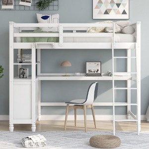 NicBex Twin Size Bunk Bed with Desk Loft Bed Pine Bed Frame with 3 Drawers, Shelves, Inclined Ladder and Guardrail, No Box Spring Required - 1 of 4