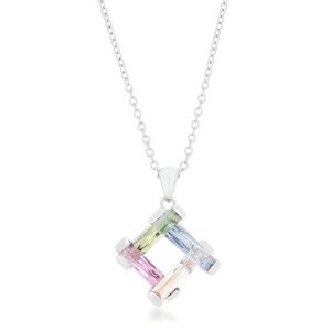 Slickblue Fashion Multicolor Drop Necklace for Women – Rhodium Plated, 10CT Cubic Zirconia, Adjustable 18” Chain - 1 of 4