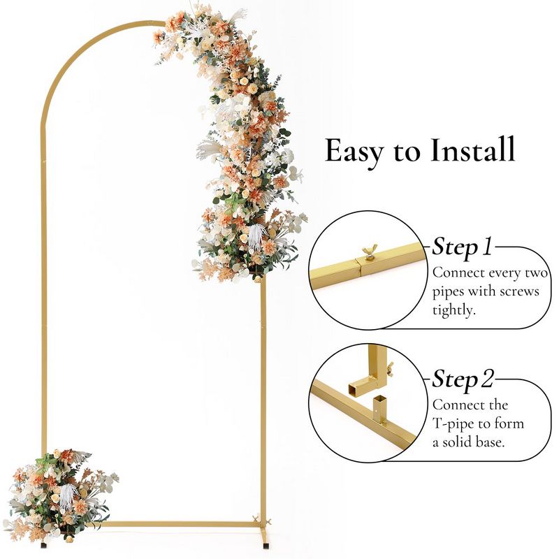 Gold Arch Backdrop Stand  Metal Wedding Arch Stand Gold Arched Frame for Ceremony Outdoor Indoor Decoration, 3 of 7
