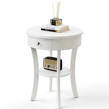 Costway 2-tier Side End Sofa Table Round Nightstand for Bedroom Living Room White/Espresso