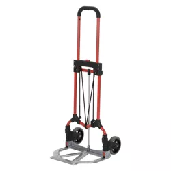 Magna Cart Personal MCI Folding Steel Luggage Hand Truck Cart with Telescoping Handle and Ball Bearing Rubber Wheels, 160 Pound Capacity, Red/Silver