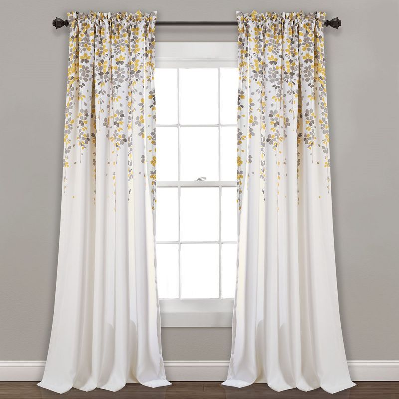 Weeping Flower Light Filtering Window Curtain Panels Yellow/Gray 52X108+2 Set, 1 of 6
