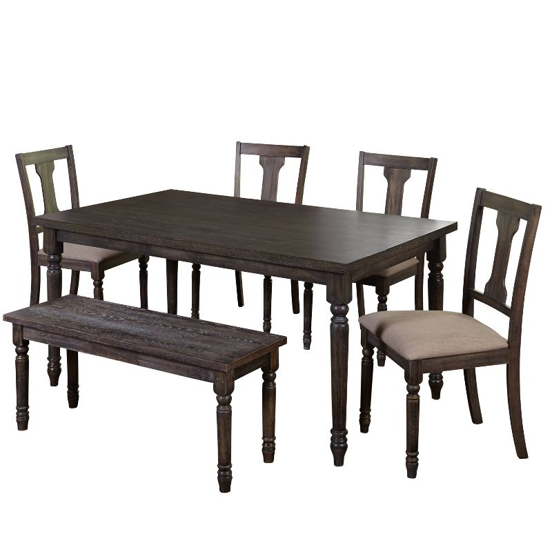 6pc Burntwood Dining Set with Bench - Buylateral, 1 of 11