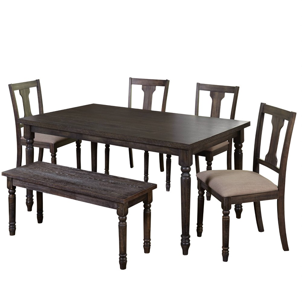 Photos - Dining Table 6pc Burn2od Dining Set with Bench Weathered Gray - Buylateral