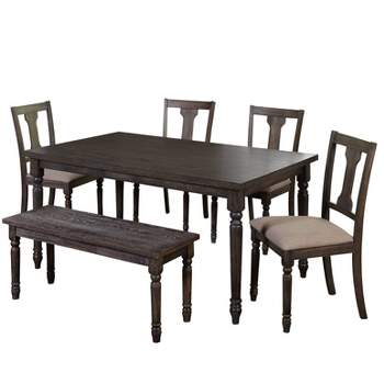 6pc Burntwood Dining Set with Bench - Buylateral