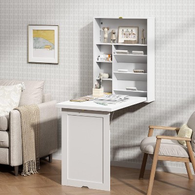 Sandinrayli Wall Mounted Space Saving Fold Out Convertible Desk, White