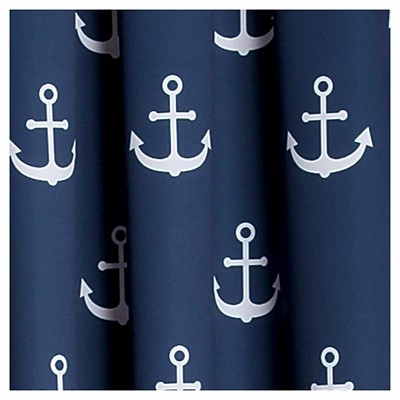 Navy Anchor Print Blackout Polyester Window Curtains
