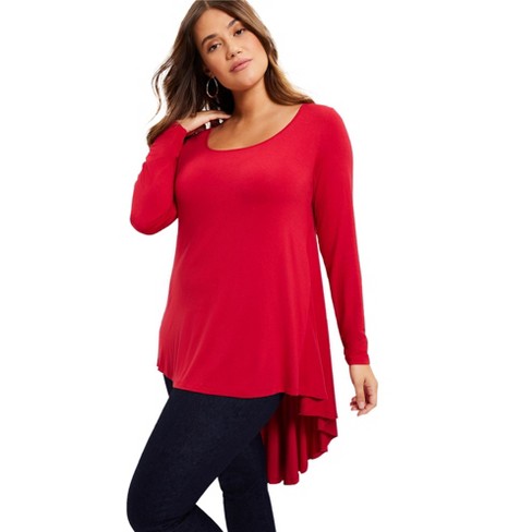 June + Vie By Roaman's Women’s Plus Size Long-sleeve High-low Tunic, 26 ...