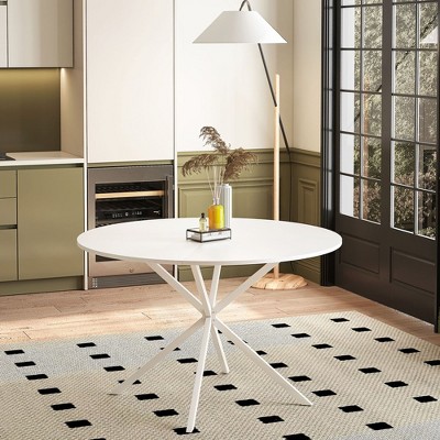 47.24'' Modern Dining Table, Round Dining Table With Metal Cross Legs And Removable Table Top For Living Room