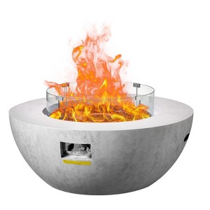 VEVOR Propane Fire Pit, Outdoor Concrete Gas Fire Pit, 39 in Tabletop with Lava Rocks, Lid,Rain Cover, 50000 BTU, Grey - 1 of 4