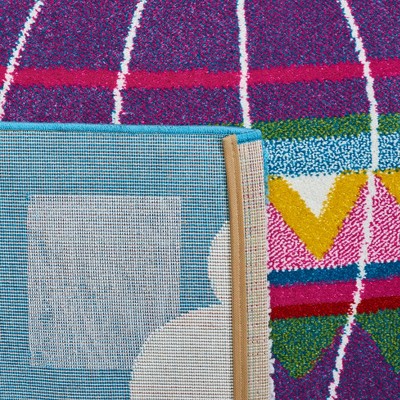 Blue and Green Square Kids Non-slip Synthetic Area Rug