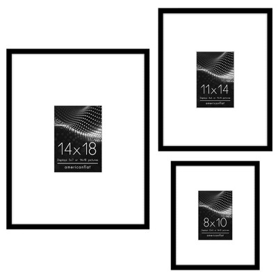 Americanflat Set of 3 Picture Frames - Gallery Wall Set with One 14x18 with 5x7 Mat, One 8x10 with 3.5x5 Mat and One 11x14 with 4x6 Mat - Black