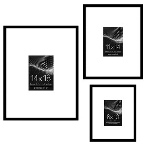 Americanflat Set of 3 Picture Frames - Gallery Wall Set with One 14x18 with 5x7 Mat, One 8x10 with 3.5x5 Mat and One 11x14 with 4x6 Mat - Black - 1 of 4