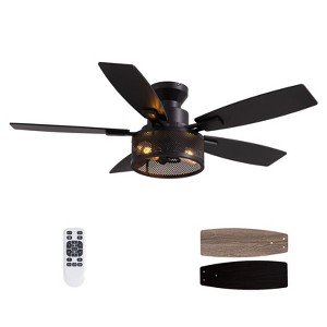 Siljoy 46-Inch Farmhouse Flush Mount Ceiling Fan with Light and Dual Blades (Remote Included 5 Blades) - 1 of 4